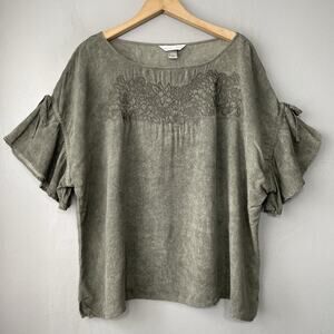 Fairy Grunge Oversized Large Green Embroidered Peasant Top Boho Romantic